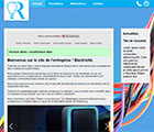 Capture d'écran de la page d'accueil. Un paragraphe d'introduction, un slider de photos de matériel électrique, un bloc d'actualités.